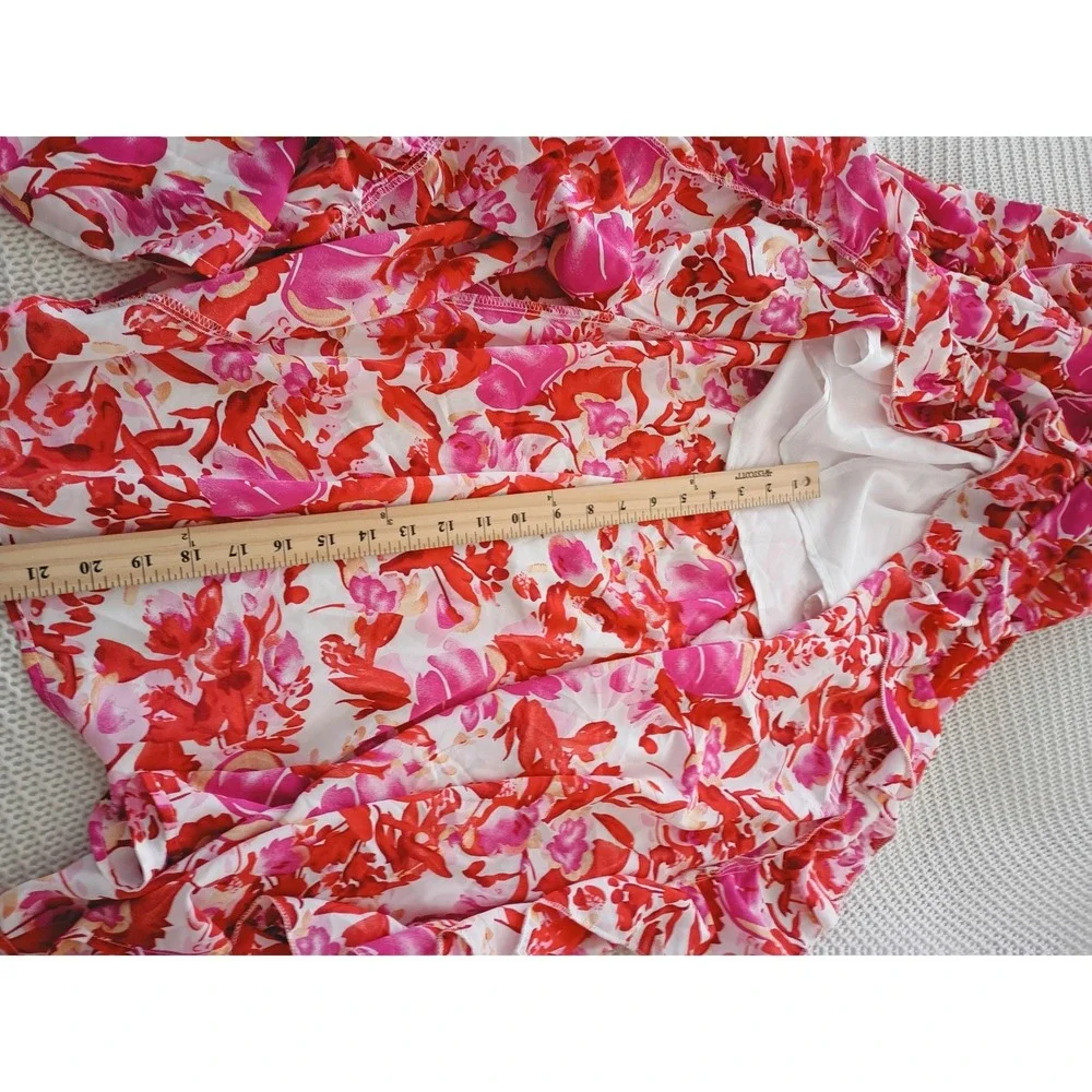 Tropical Floral Halter Maxi‎ Dress Cutout Waist Pink Red Orange Resort W26 S